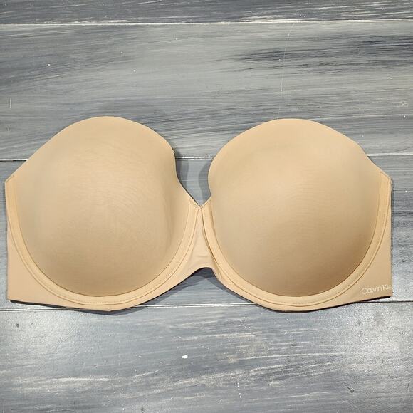 Calvin Klein Strapless Push-Up Bra 36DD Underwire Naked Glamour QF5677 Beige - Picture 1 of 11